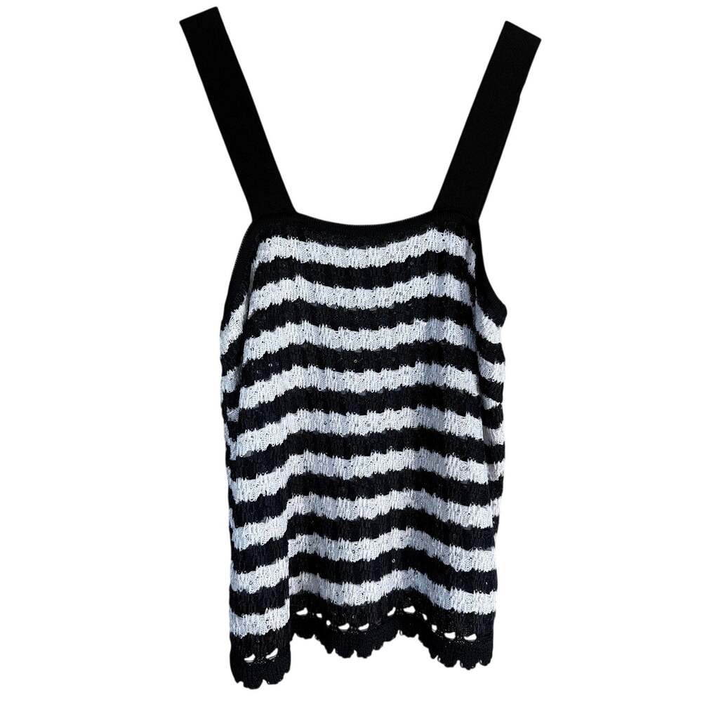 MARIA PAVAN new rare black white striped crocheted knit silver sequin tank top